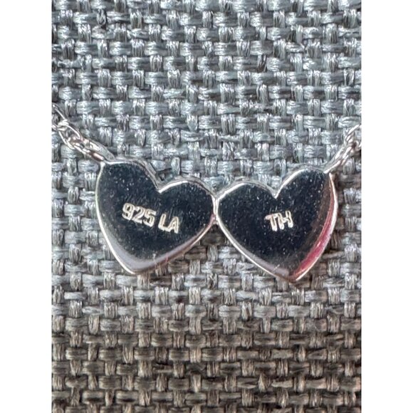 Sterling Silver Double Heart Pendant Necklace 925 LA TH Marking - Picture 4 of 6